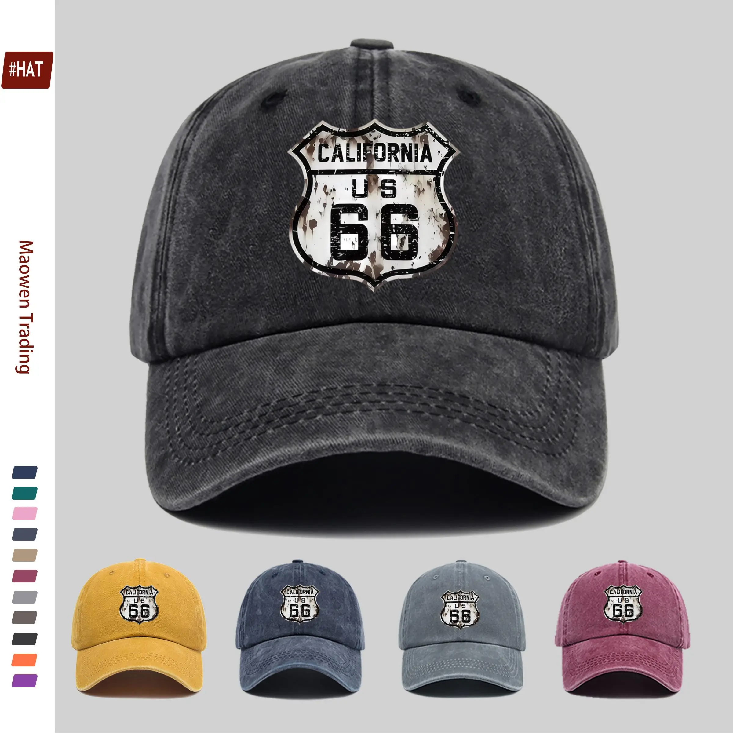 1pc Vintage Style California US Route 66 Sign Pattern Printed Baseball Cap, Suitable for Spring, Summer, Autumn, and Winter Wear