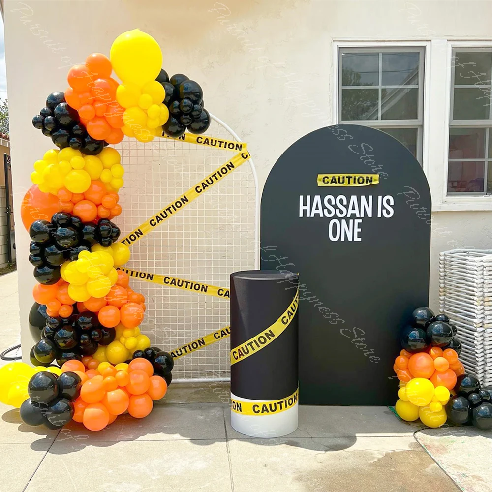 

1 set Construction Balloons Garland Caution Ribbon Orange Yellow Black Balloon Arch for Birthday Baby Shower Party Decoration