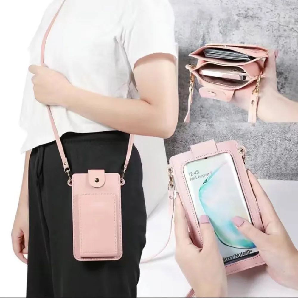 Women Bag Handbag Fashion Touch Screen Shoulder Cell Phone Pack Mini Crossbody Bags Leather Mobile Wallet Purses Bags for Female