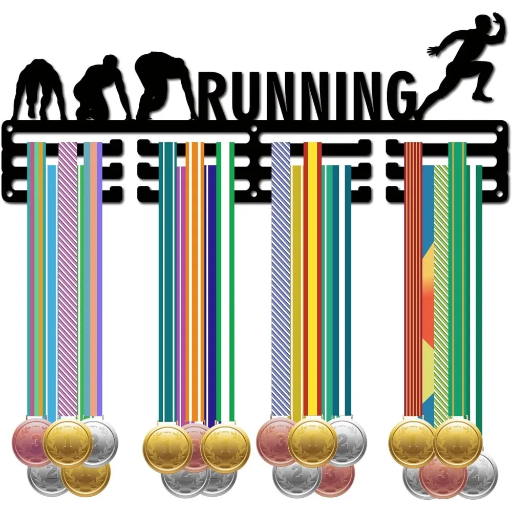 

Running Medal Holder Display Medal Hangers Black Wall Mount Frame Sports Hanging 60 Medals Organizer Rack for Marathon Running