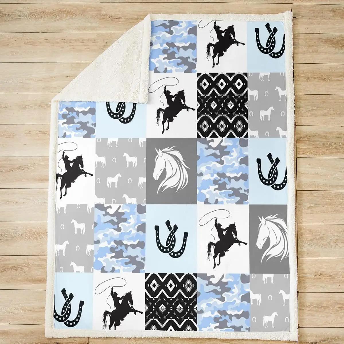 Cowboys Horseshoes Kids Throw Blanket,Aztec Arrows Boho Tribal Bed Blanket for Boys Girls Adults,Geometric Plaids