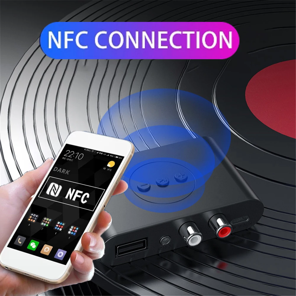 NFC Bluetooth 5.0 Audio Receiver U Disk RCA 3.5mm AUX Jack Stereo Music Wireless Audio Adapter Handfree Calling For Car Speaker