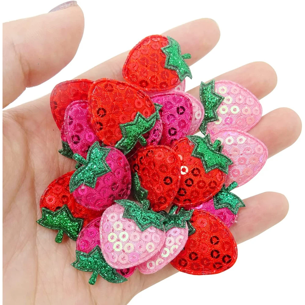 20Pcs Sequins Strawberry Appliques Decorative Patches for DIY Sewing Crafts Repair