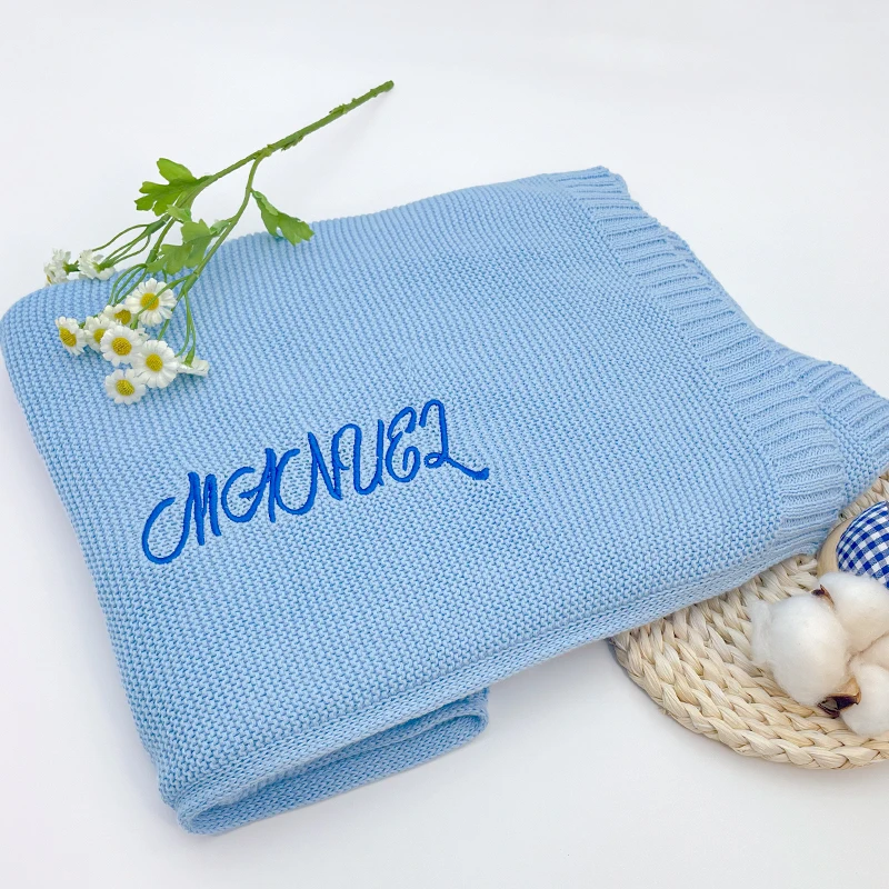 Custom Knitted Baby Blanket Personalized Name Newborn Swaddle Wrap Thermal Insulated Stroller Blanket Baby Shower Gift for Winte