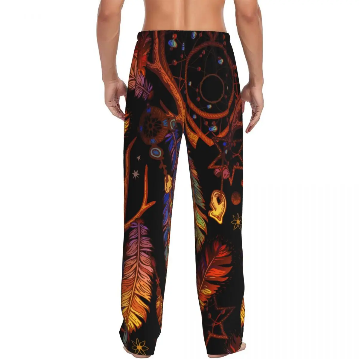 Calça de pijama boho tribal masculina, bottoms do sono apanhador de sonhos, calça lounge masculina