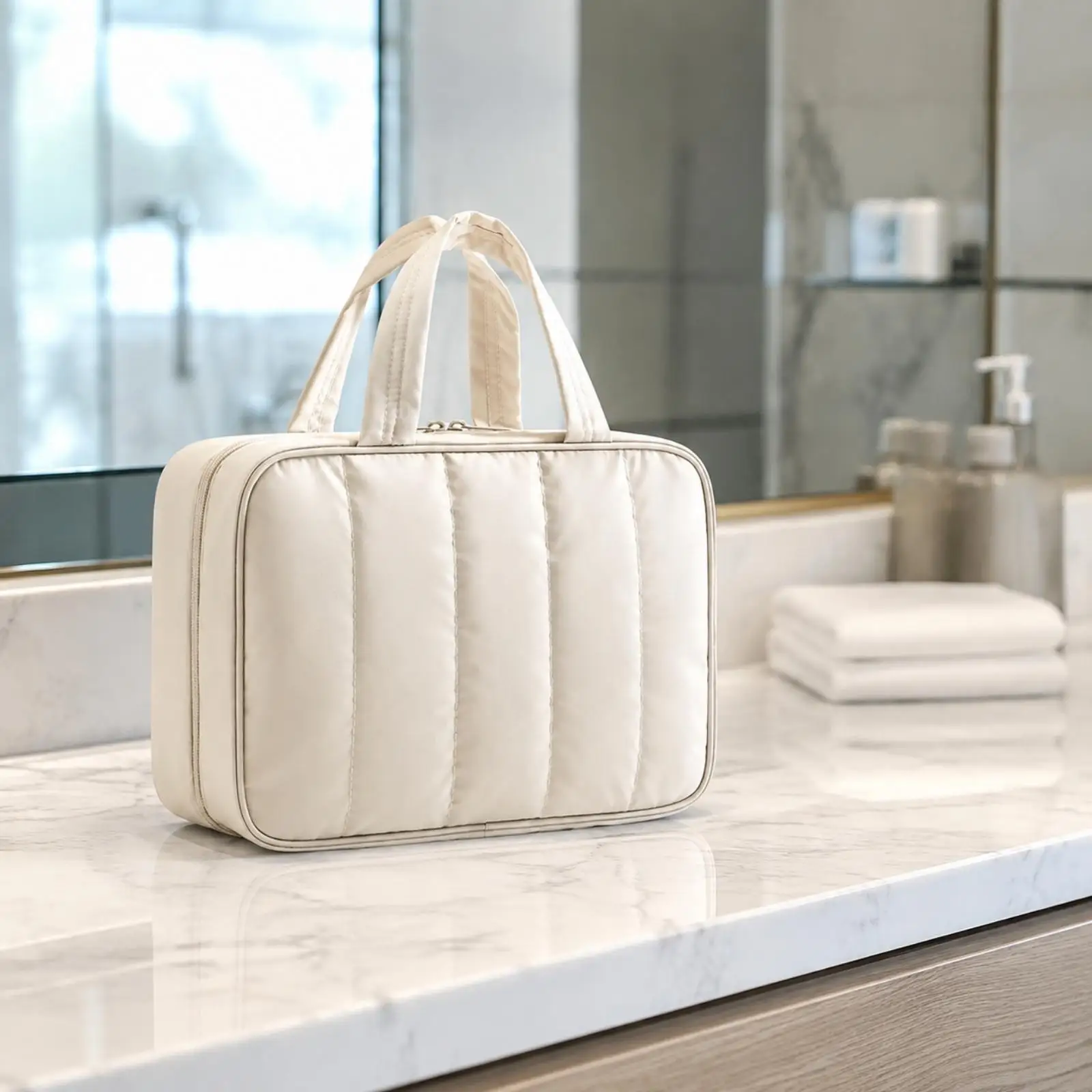 Polyester Hanging Toiletry Case Travel Cosmetic Bag with Hook Mesh Pockets for Suitcase Organizer Shower Rod