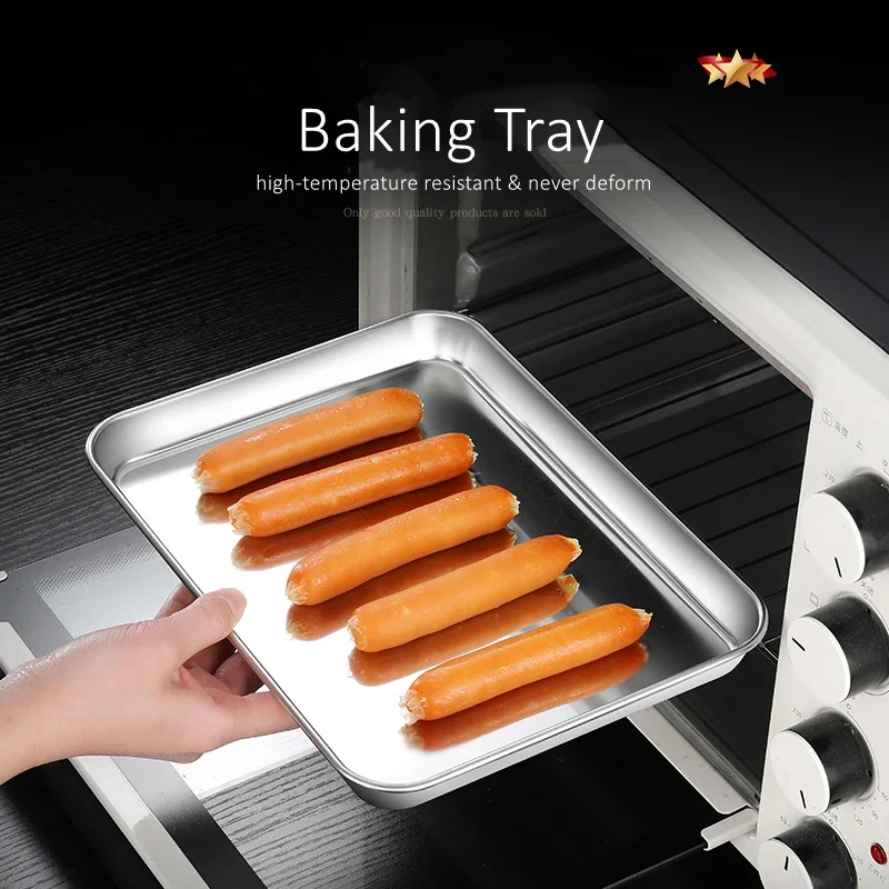 Certification Pure 304 Stainless Steel Baking Tray Fall Resistant Rectangle Plate 27~37.5cm Diagonal Length Steaming Dish