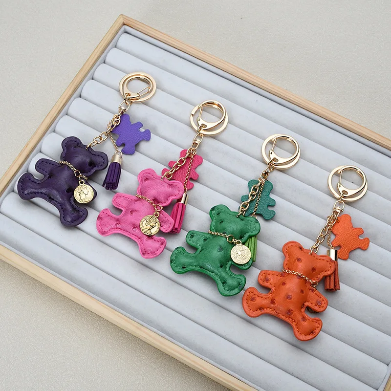 Cute Bear PU Leather Keychain, Soft Plush Teddy Pendant for Keys Handbag, Creative Animal Accessory Gift for Women Girls