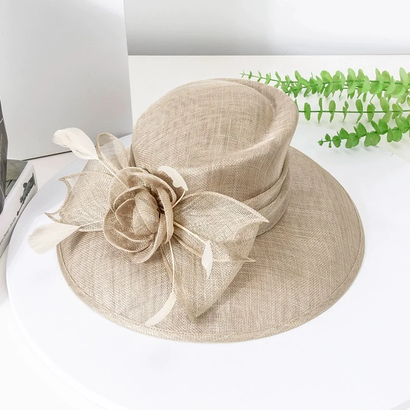 Summer Linen Mesh Sun Protection Straw Hat for Women: French-Style Vintage Wide-Brimmed Top Hat for Parties and Banquets