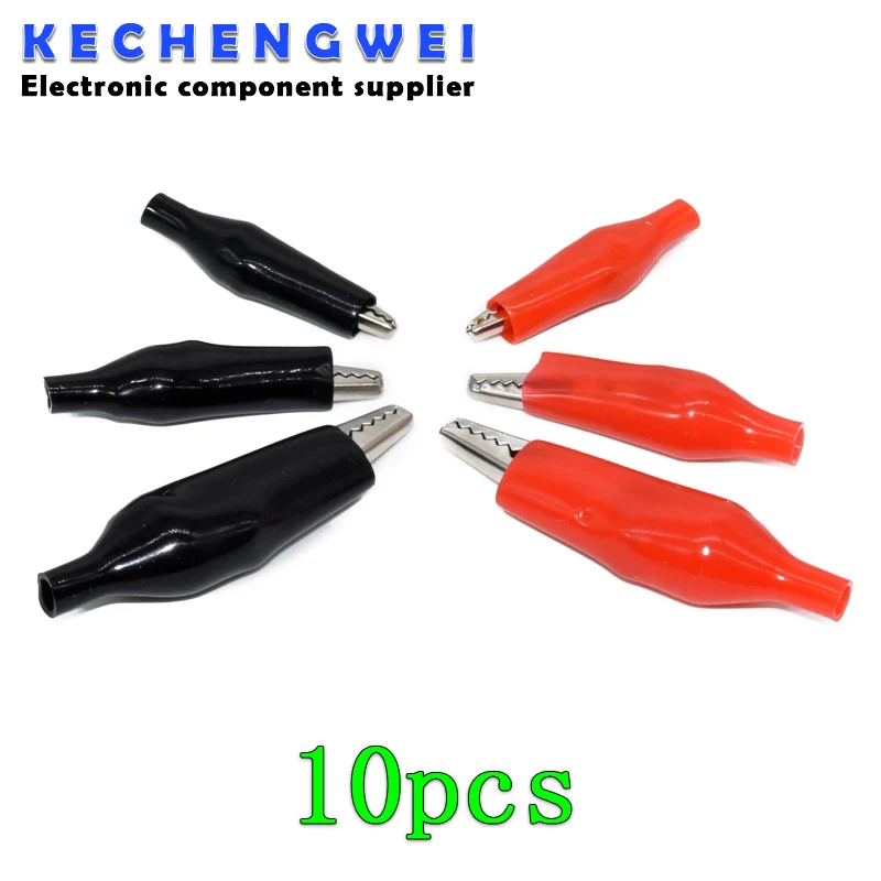 10pcs/lot 45mm Metal Alligator Clip Crocodile Electrical Clamp for Testing Probe Meter Black/Red with Plastic Boot