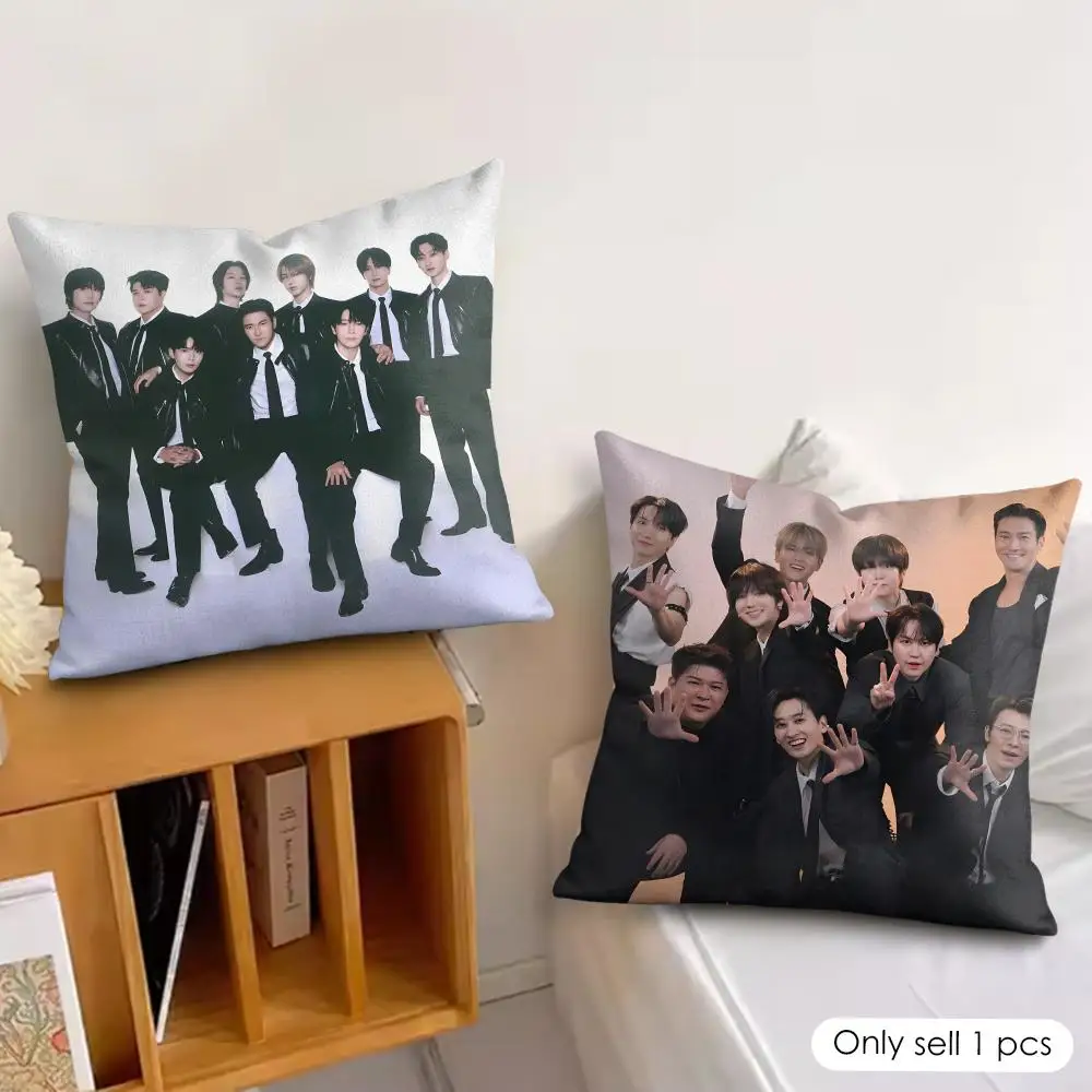 Kpop Band S-Super Junior Cushion Cover Wrinkle-Resistant Short Plush Pillow Case Breathable Machine-Washable
