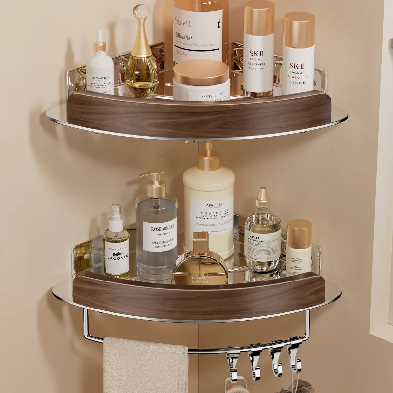 Bathroom Shelves Wall Mounted Space Aluminum+walnut Wood Shower Corner Storage Shelf Multilayer Bathroom Storage Organizer Rack