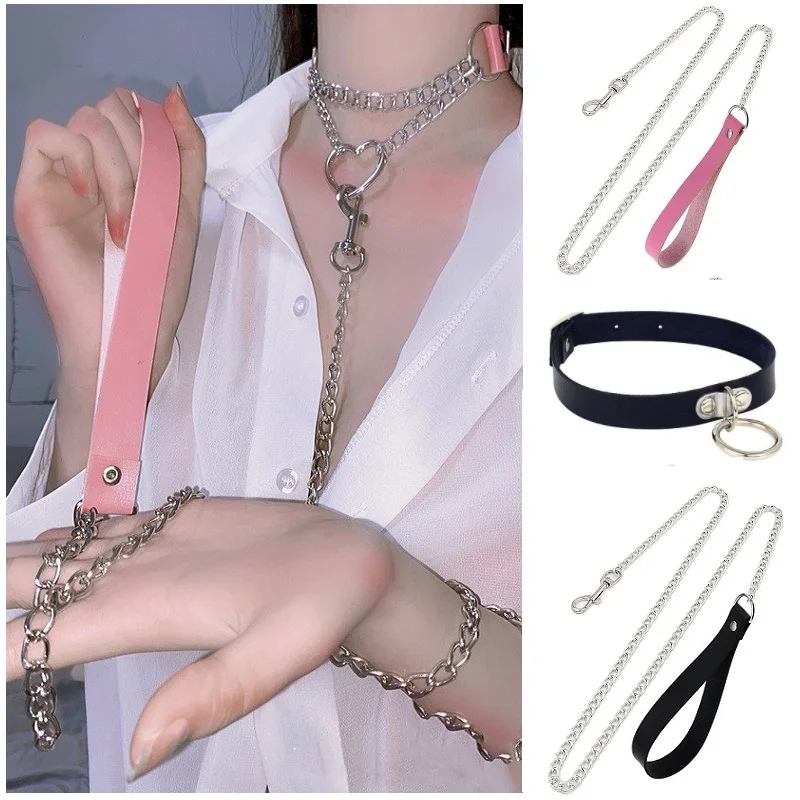 Lustige Punk Gothic Leine und Kragen BDSM Leder Choker Halskette Sklaven kragen mit einem Leinen Seil Cosplay Zubehör für Frauen