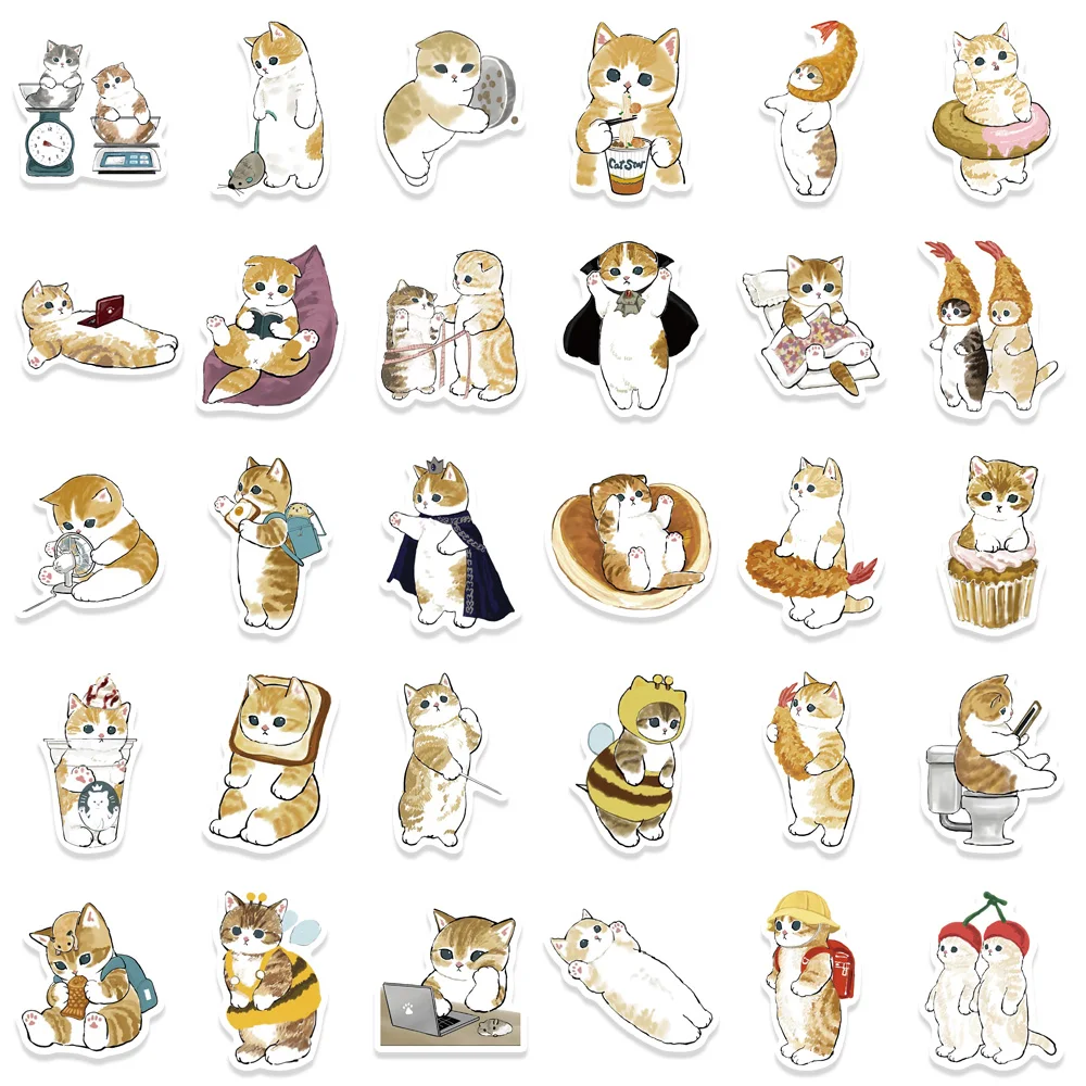 53/117pcs Cartoon Cat Vinyl Stickers Decals Water Bottle Laptop Phone Scrapbook Stickers Kids Reward Cat Theme Party Supplies