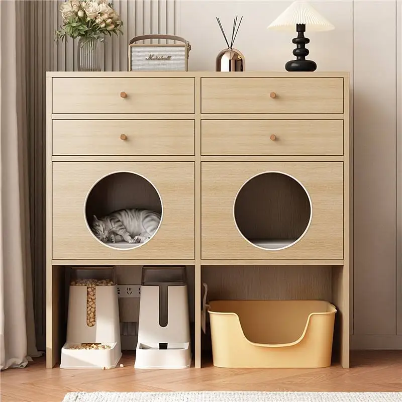 Solid wood pet cabinet cat nest cabinet household indoor cat house luxury pet villa locker side cabinet dog house