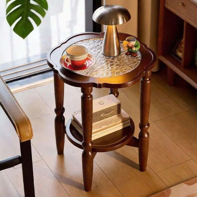 Solid wood edge few American retro round few living room French sofa side table household small apartment bedside table small ro