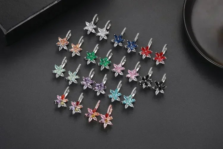 Easy Wear Geometric Flower Milticolor Cubic Zirconia Stud Earrings for Women Party Crystal from Austrian Fashion Jewelry