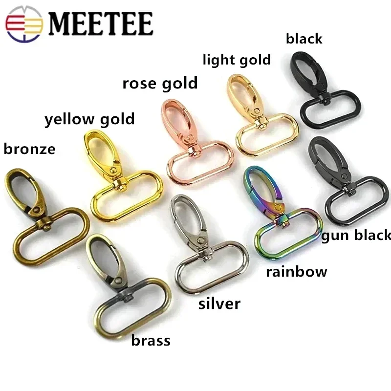 Meetee 10 pçs 16-38mm saco cinta gancho fivela de metal giratória lagosta fecho diy webbing snap gancho mosquetão chaveiro fivelas acessório