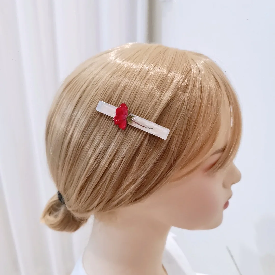 3293 Wholesale Rose Hair Clip Duckbill Clip Creative Plant Specimen Resin Hair Accessory Side Bang Clip Christmas Birthday Gift