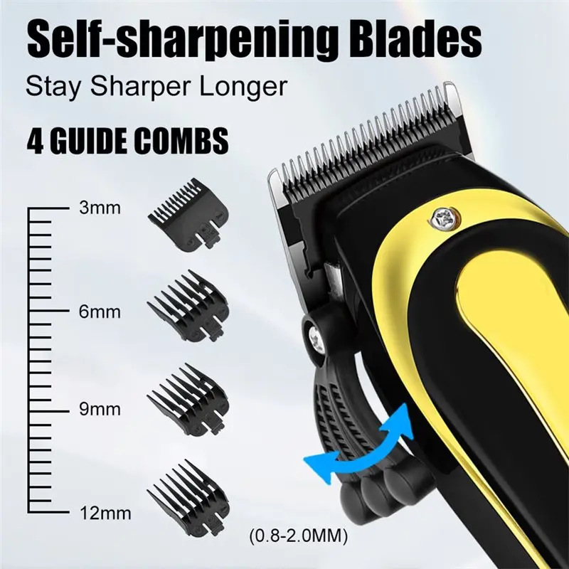ماكينة قص الشعر الكهربائية اللاسلكية ABWM قابلة لإعادة الشحن للرجال، ماكينة قص الشعر المنزلية الاحترافية باللون الذهبي