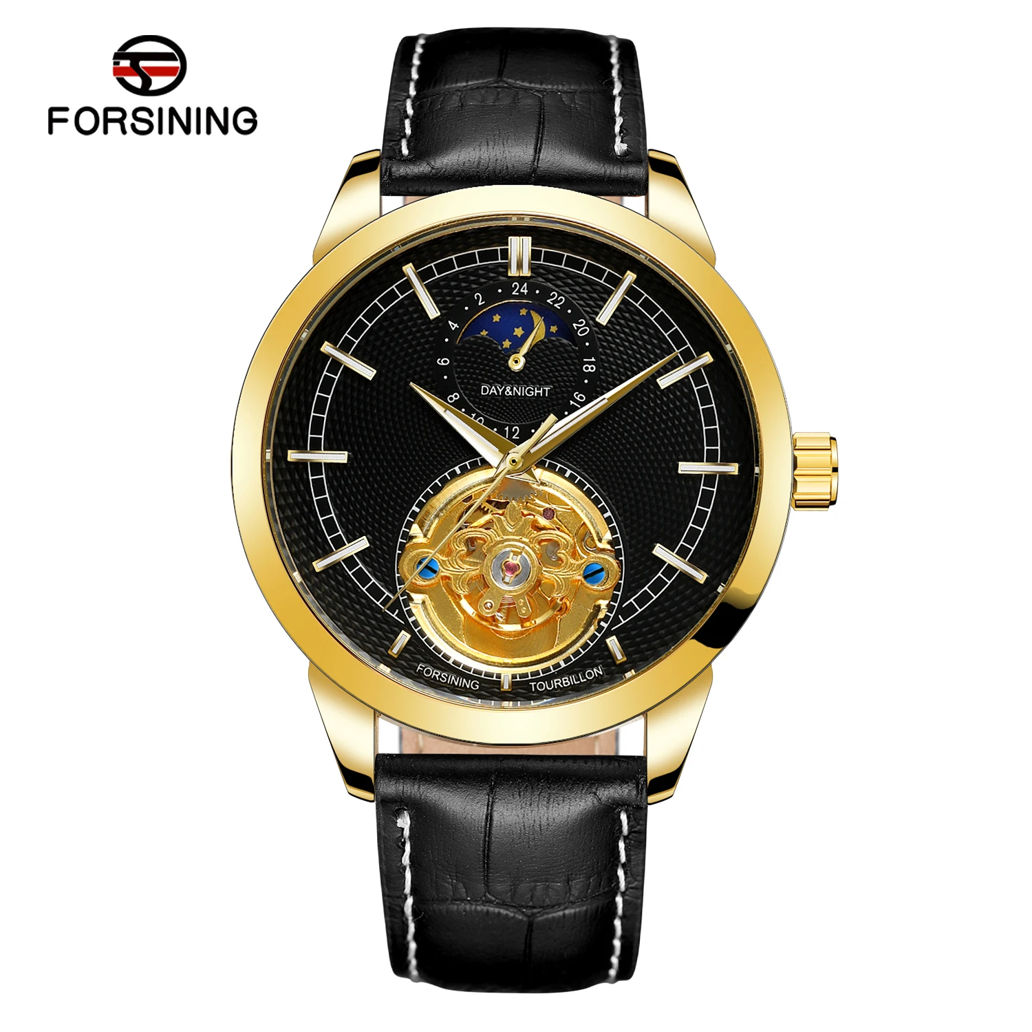 

FORSINING Luxury Business Men's Dress Watches Automatic Mechanical Watch Moon Phase Tourbillon Leather Classic Man Wristwatches
