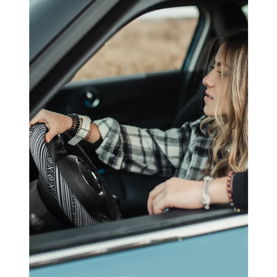 Boho Steering Wheel Cover with Baja Blanket Cloth Ethnic Style Auto Wheel Cover Made of Coarse Flax Fits 14 1 215 1 4 inches Ca