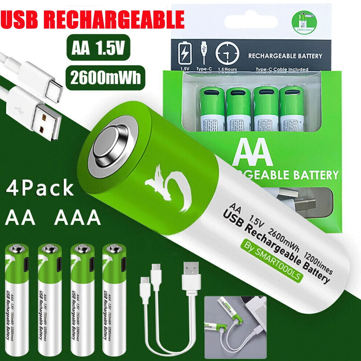 

Fast charging 1.5V AA/AAA lithium ion battery with 2600mah/750mah and USB rechargeable lithium USB battery for toy keyboard