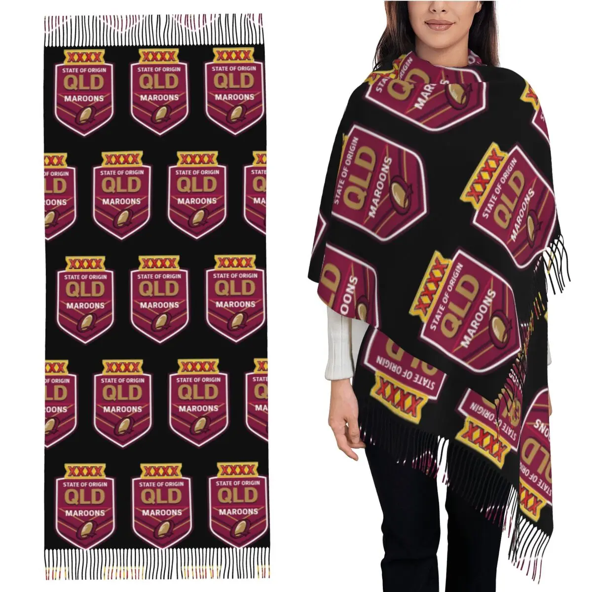 

Exelent Queensland Maroons дизайнерский шарф, шарфы с кисточками для женщин, мягкие теплые шали и накидки, большая осенне-зимняя шаль