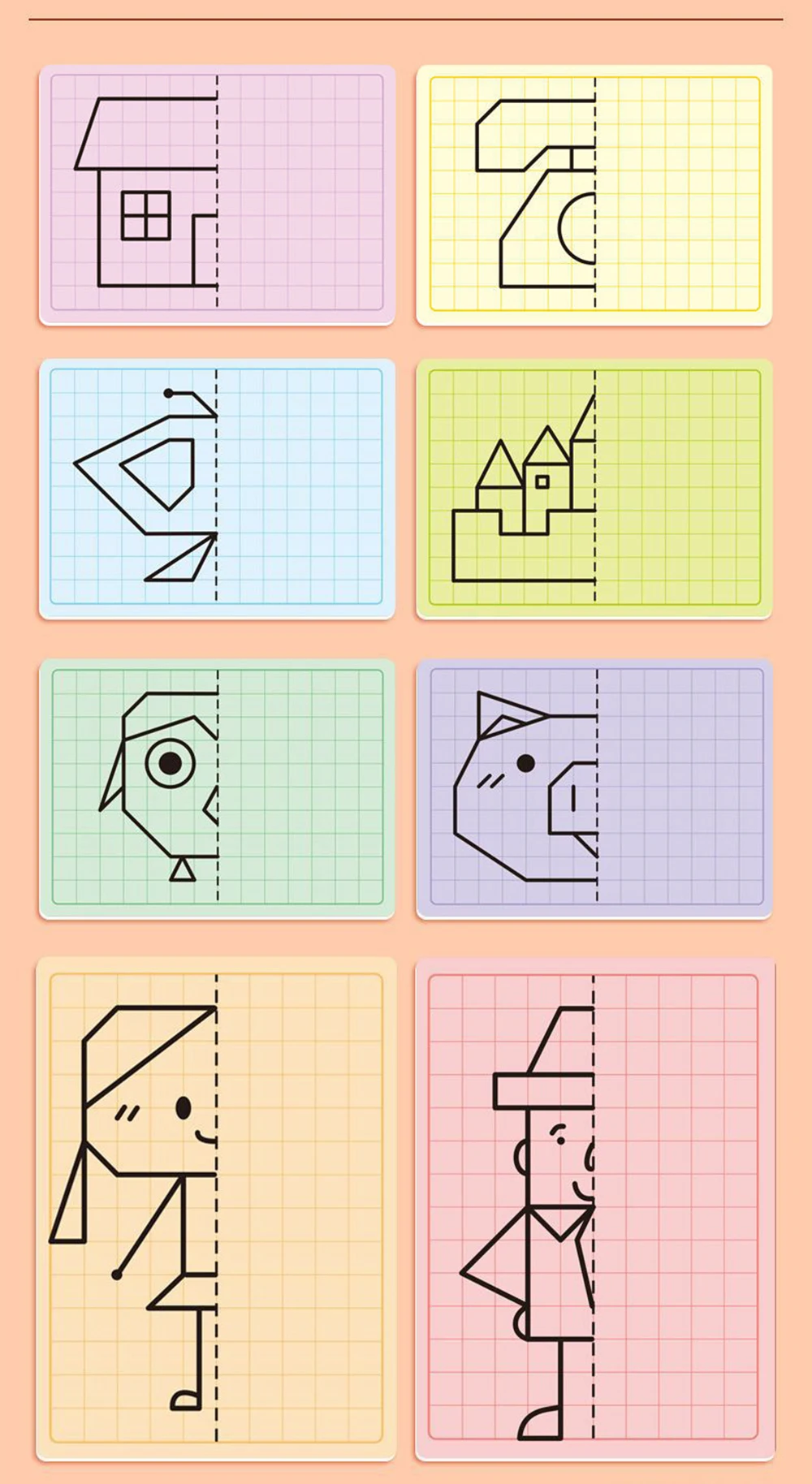 Feinmotorik Schreiben Puzzle Gitter Symmetrische Zeichnung Spielzeug für Kinder Wischen Stift Control Training Set Kinder Malerei Karten – Detail 10