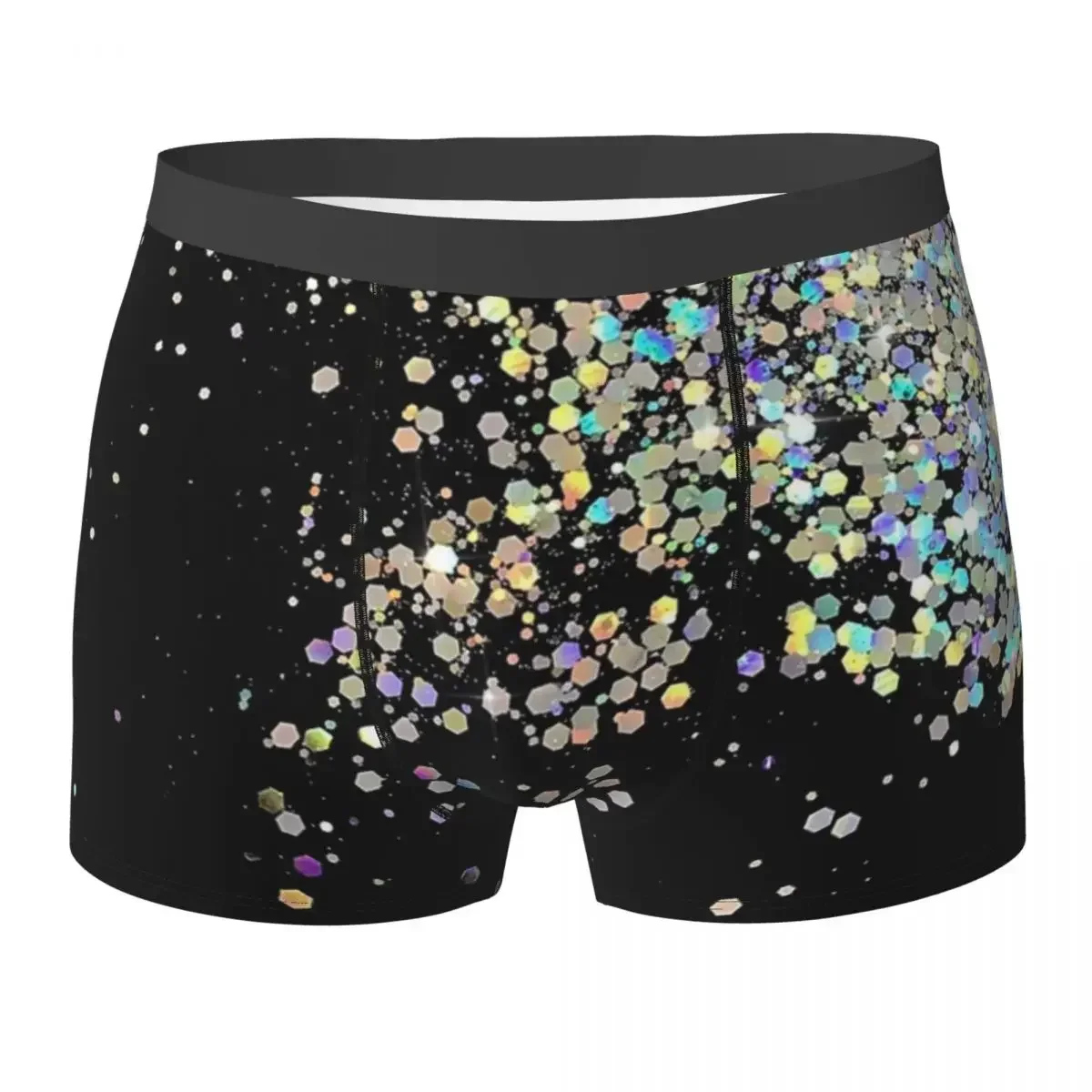 Boxer Underpants Shorts Black And Holographic Sparkle Panties Male Breathable Underwear for Homme Man Boyfriend Gifts