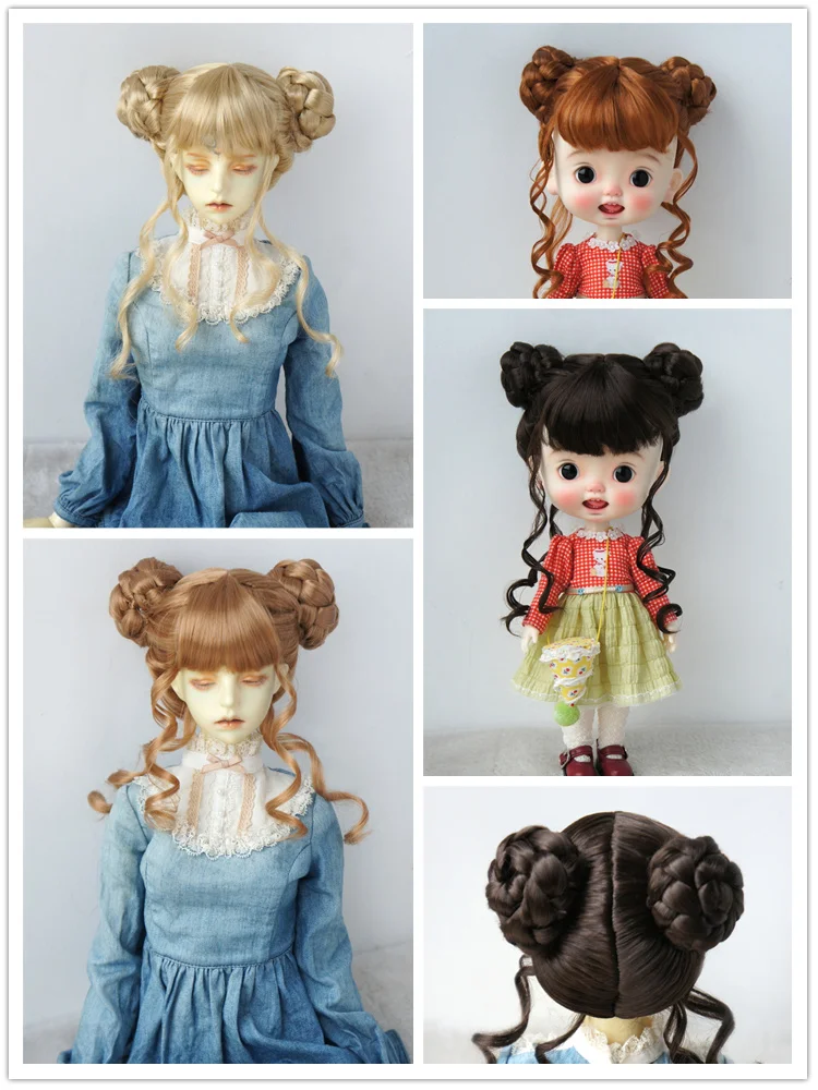 JD729 Newly Cute Twin Buns BJD Synthetic Mohair Wig For SD Blythes Doll Hair 1/3 Accessories