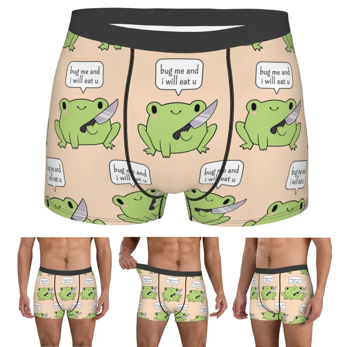 Boxer Underpants Shorts Cute Frog With A Knife Panties Men Breathable Underwear for Homme Man Boyfriend Gifts