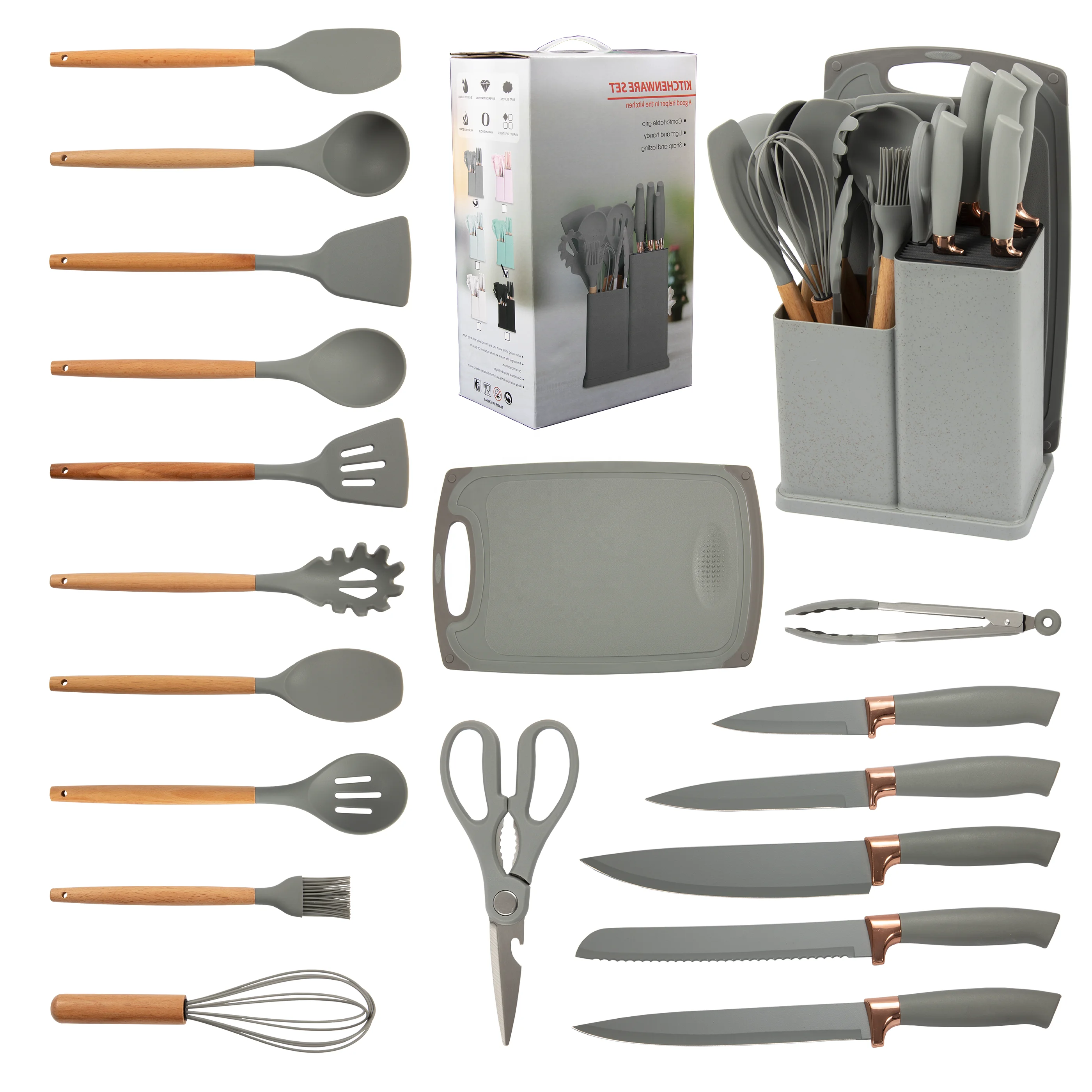 Imagem -04 - Espátula de Silicone com Cabo de Madeira Acessórios de Utensílios de Cozinha Conjunto de Ferramentas de Cozinha Agitando Utensílios de Cozinha Atacado 19 Pcs