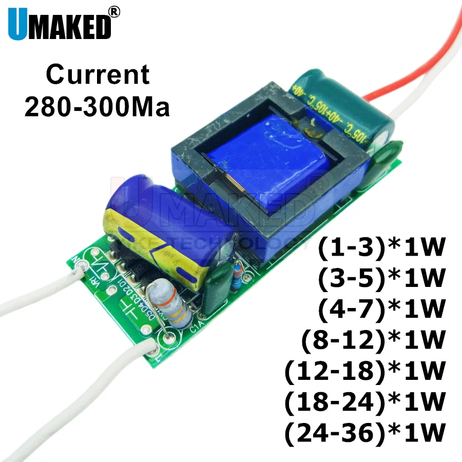 

1-36W LED Driver Input AC85-265V Power Supply Built-in Constant Current 300mA Lighting Transformers for DIY LED Lamps