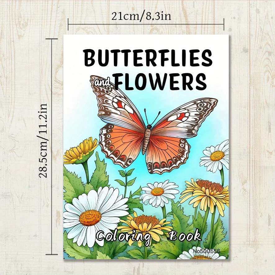 Butterflies & Flowers Coloring Book - 8.3×11.2 Inches, 22 Pages. Vivid Insect - Floral Patterns for Stress Relief. Lovely Gift