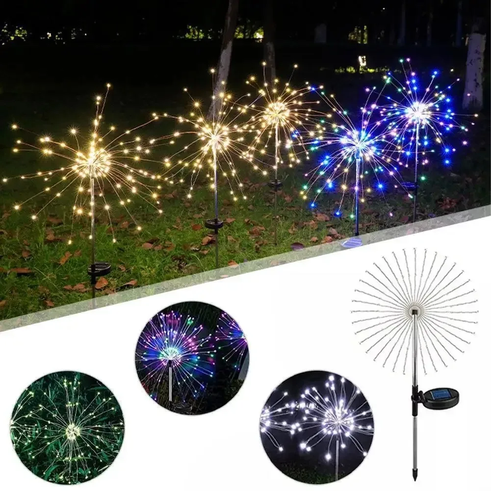 Luces LED solares de fuegos artificiales para exteriores, decoración de jardín, luces de hadas, lámpara de césped de diente de león impermeable para paisaje de jardín, decoración de césped