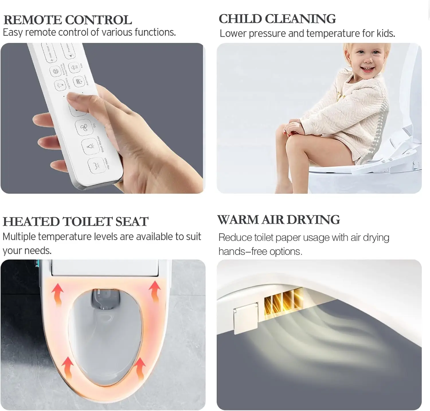 Bidet Toilet Seat Round Bidet Warm Water Rear & Front Oscillating Wash Heated Toilet Seat Warm Air Dryer Soft Close Toilet Lid