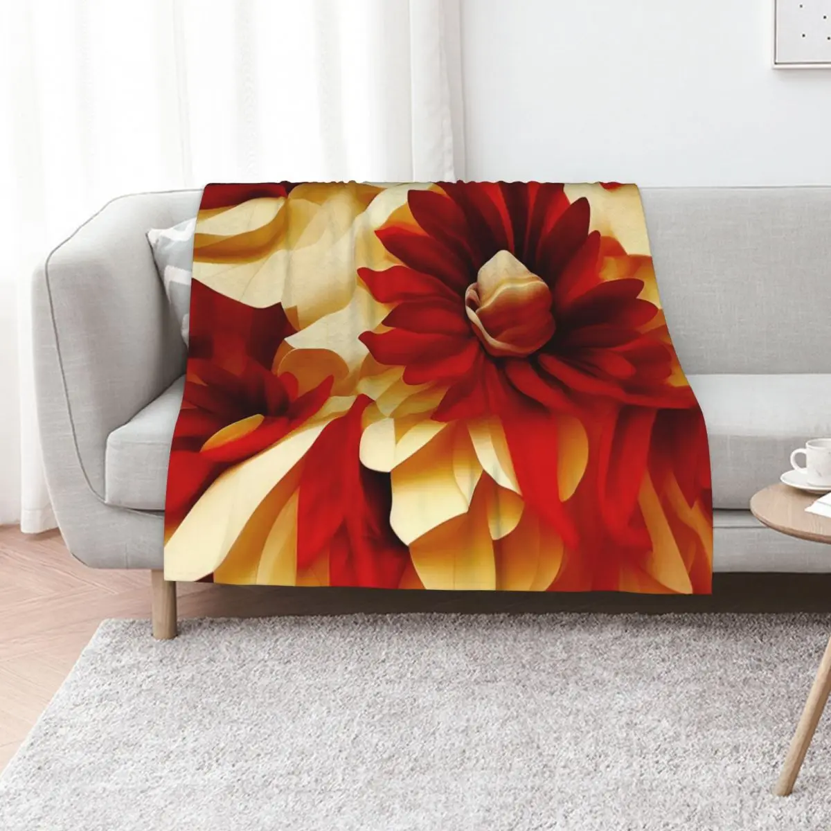 Red and Yellow Floral Sculpture Throw Blanket Furrys Shaggy Bed Fashionable Luxury Brand christmas decoration Single Blankets