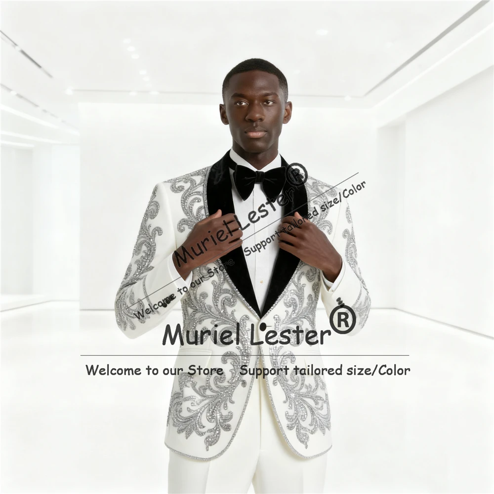 

Мужской модный смокинг для свадьбы с камнями из бисера, облегающий комплект из 2 предметов, пиджаки для выпускного вечера, мужские деловые наряды по индивидуальному заказу