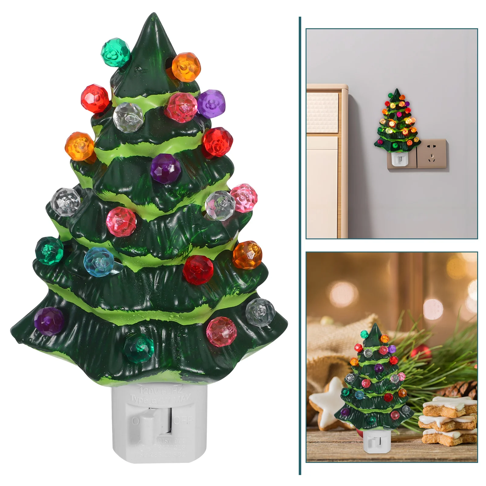 

Christmas Tree Night Light 3D LED Plug-in with 360 Degree Rotating Base Vintage Festive Decor for Bedroom Bathroom Kitchen