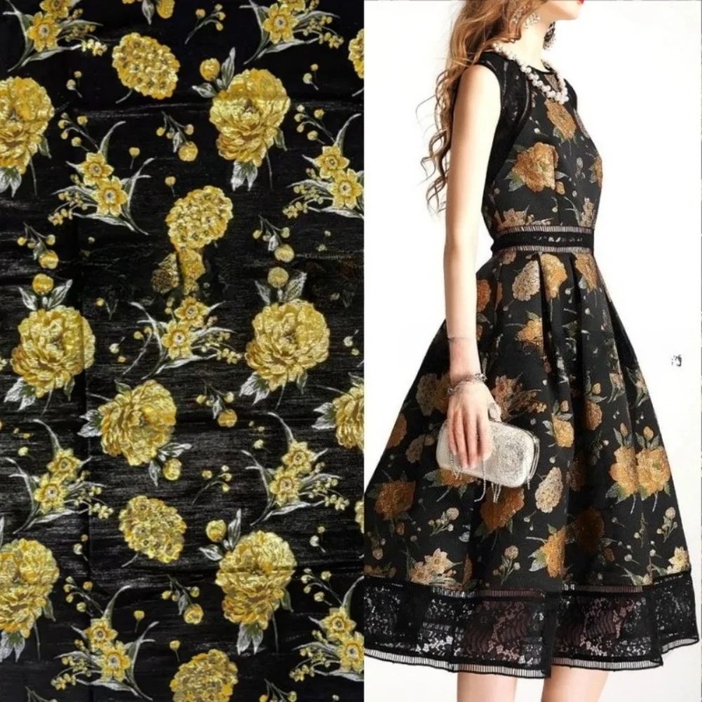 

Metal Wire Brocade Jacquard Fabric Peony Dress Trench Coat Fashion European Brand Design Sew Wholesale Material Cloth By Meter