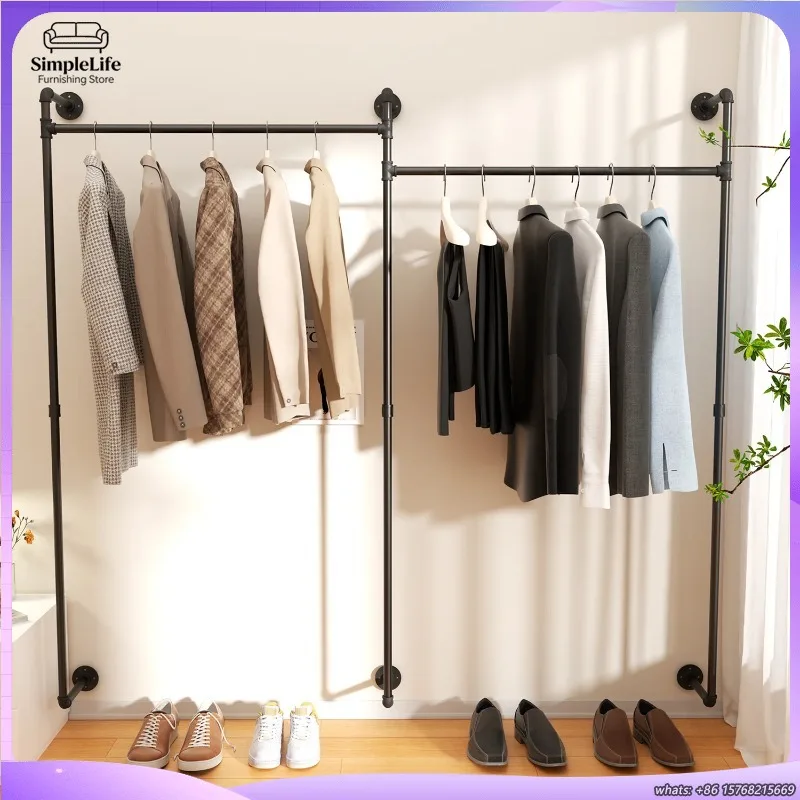 工業用パイプ製洋服掛け-807インチ-ダブルレール-ワードローブ-壁掛けラック-ロフト衣類オーガナイザー-家庭用クローゼット