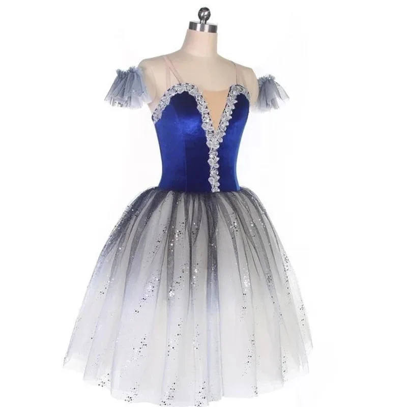 LCK01 Adult Kids Blue Long Tutu Professional Swan Lake Ballet Costume Ballet Tutu Ballet Dress Girls Performance Dancewear Yh1@！