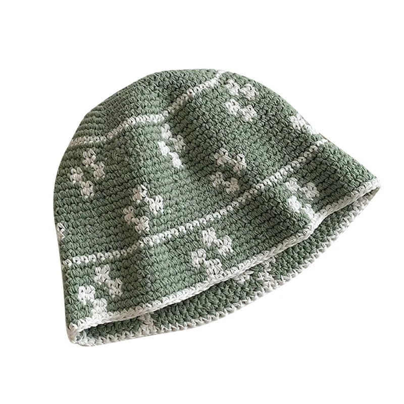 Kapelusz z dzianym kwiatem koreańskiej wersji wiosna lato szydełka rybak czapka kobiety Handmade Panama kapelusze wiadro Sombreros De Mujer — zdjęcie 6