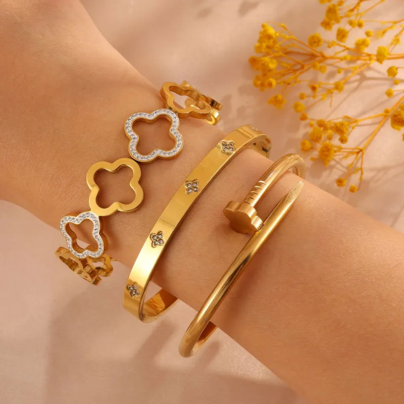 ZAKOL 1/3 قطع أنيقة جديدة أربع أوراق البرسيم الزركون الفولاذ المقاوم للصدأ سوار مجموعة للنساء الفاخرة عطلة حزب مجوهرات هدية