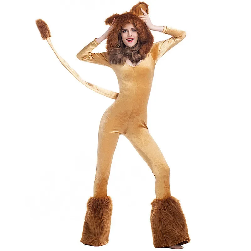 Women Deluxe Lion King Costume Lady Animal Party Carnival Halloween Cosplay Costumes Fancy Movie Role Jumpsuits