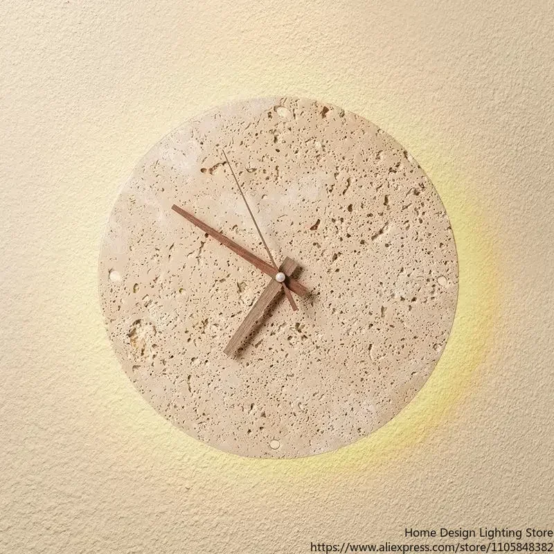 Nordic Wabi-sabi Creative Cave Stone Clock Wall Lamp Bedroom Living Room Background Atmosphere Entrance Hotel Sconce Home Decor