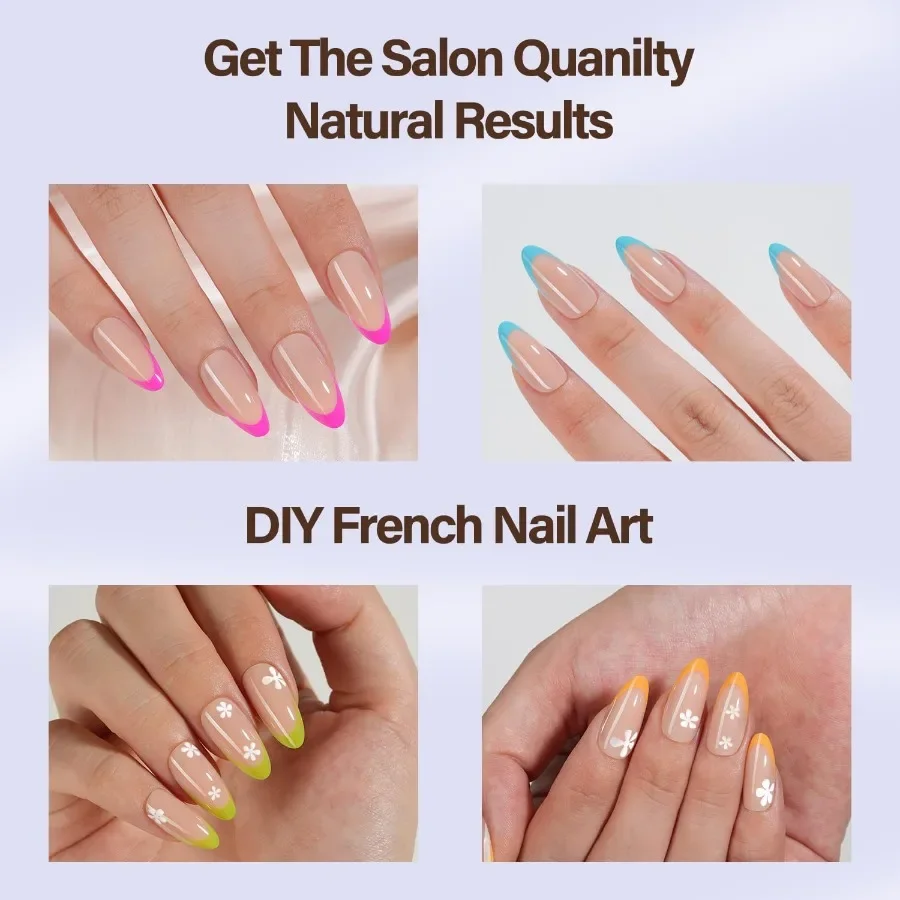 ミスシックス XBASI CTIPSフレンチチップ 付け爪 300枚入り ミディアムアーモンド型 フレンチジェルネイルチップ DIYネイルアートエクステンション ソフトジェルプレス