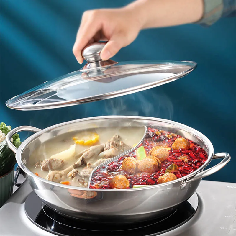 Hot Pot Induction Cooker Chinese Fondue Pan 304 Stainless Steel Hotpot With Lid Gas Stove Cooking Pots For Kitchen Cookware