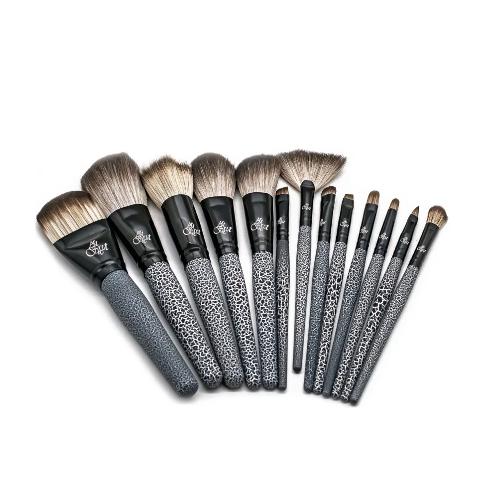 Conjunto de pincéis de maquiagem profissional, 13 peças, com bolsa de couro pu, cabelo natural-sintético, sombra, corretivo, base, pó